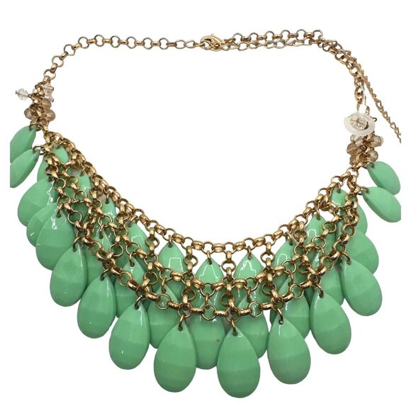 Layered Green Bib Statement Necklace Teardrop Chunky Multi Acrylic Beads - Picture 7 of 7
